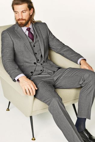 Light Grey Textured Slim Fit Suit: Jacket